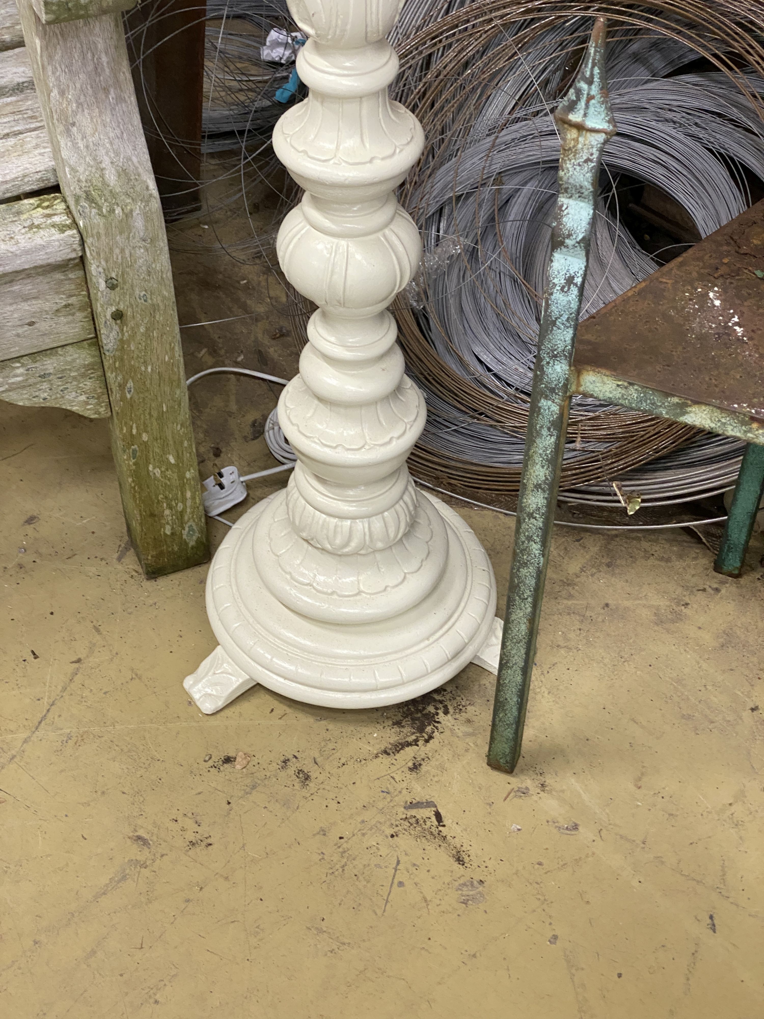 A white painted standard lamp, height 134cm